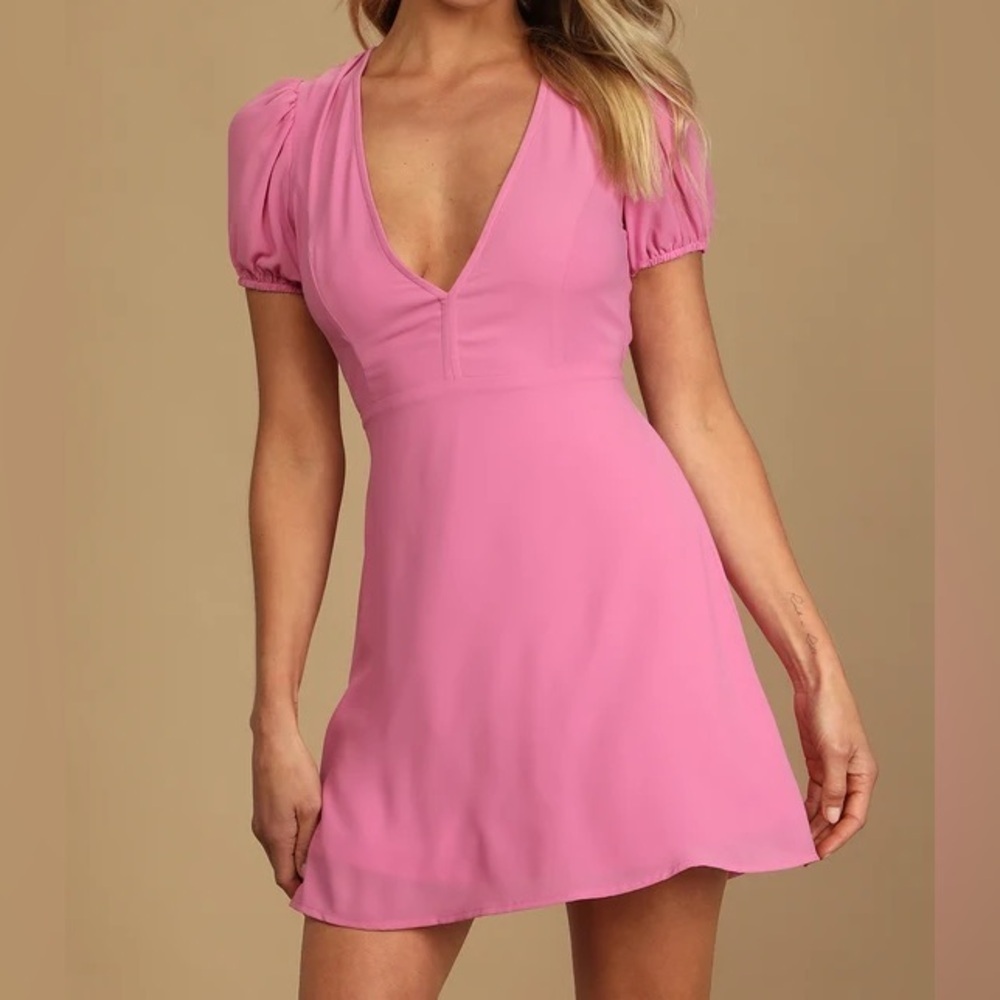 Lulus Call Me Tonight Pink Backless Short Sleeve Skater Dress Size M